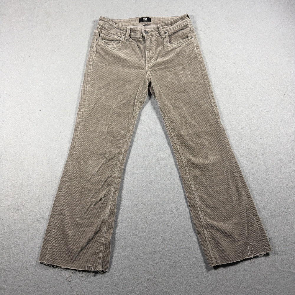 KUT From The Kloth Kelsey Pants Women 6 Beige Ankle Flare Corduroy Stretch Soft